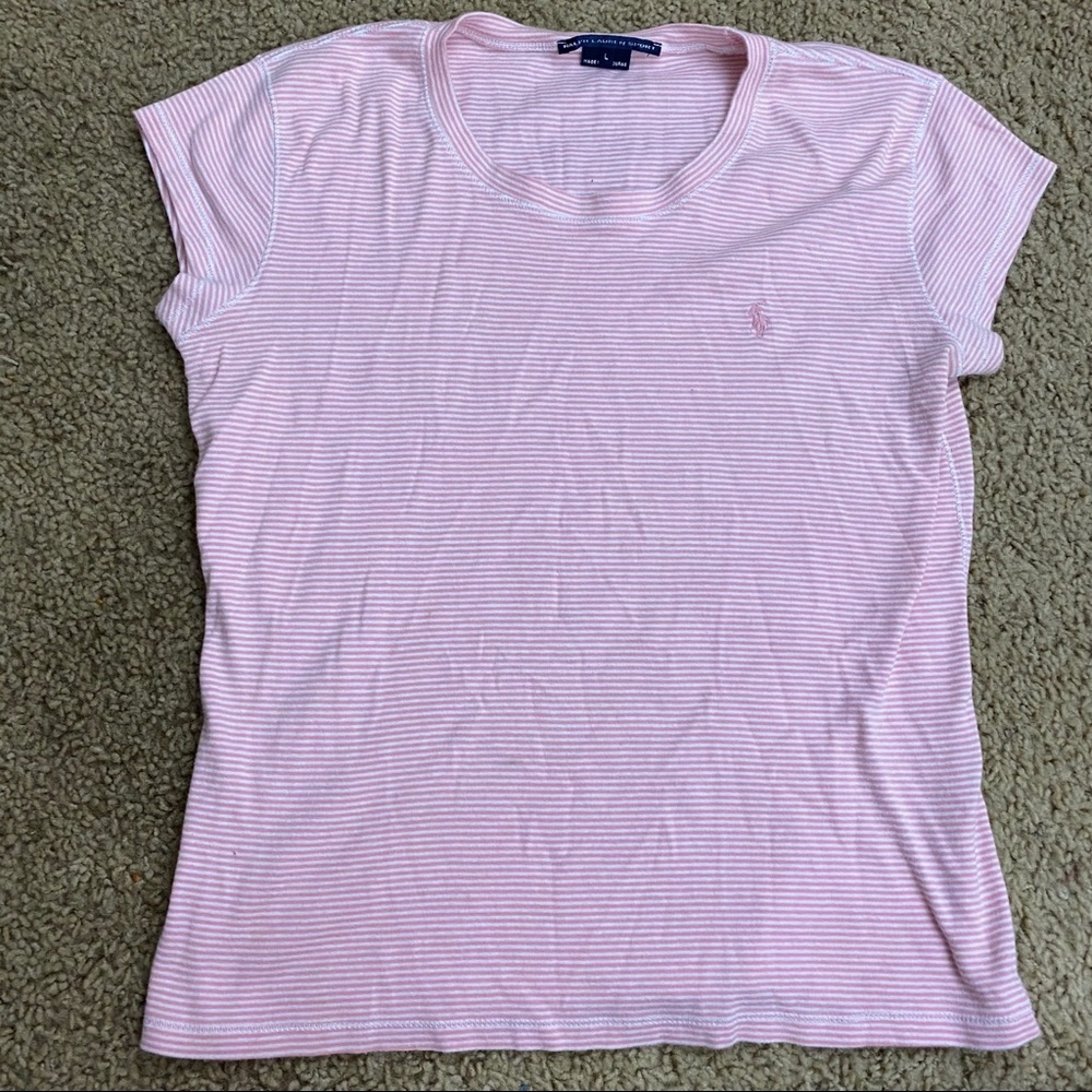 Vintage Ralph Lauren Sport size L pink stripe tee